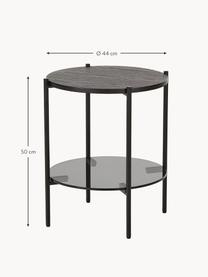 Mesa auxiliar Valentina, tablero de vidrio, Tablero: vidrio, Estante: tablero de fibras de dens, Estructura: metal con pintura en polv, Madera de fresno pintada en negro, Ø 44 x Al 50 cm