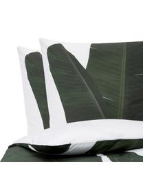 Pościel z perkalu Banana, Przód: odcienie zielonego, biały Tył: biały, gładki, 135 x 200 cm + 1 poduszka 80 x 80 cm