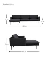 Ecksofa Moby in Dunkelgrau mit Metall-Füssen, Bezug: Polyester Der hochwertige, Gestell: Massives Kiefernholz, FSC, Webstoff Dunkelgrau, B 280 x T 160 cm, Eckteil links