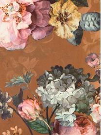 Samt-Kissen Fleur mit Blumenmuster, mit Inlett, Bezug: 100% Polyestersamt, Braun, Mehrfarbig, 50 x 50 cm