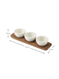 Set de fuente de servir con cuencos Artesano, 4 pzas., Cuencos: porcelana, Bandeja: madera de acacia, Blanco, marrón, Set de diferentes tamaños