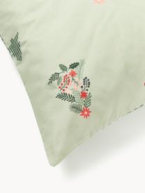 Taie d'oreiller en percale de coton Pine, Vert sauge, vert foncé, rouge, larg. 50 x long. 70 cm