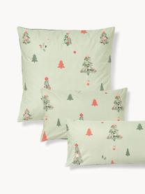 Taie d'oreiller en percale de coton Pine, Vert sauge, vert foncé, rouge, larg. 50 x long. 70 cm