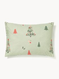 Taie d'oreiller en percale de coton Pine, Vert sauge, vert foncé, rouge, larg. 50 x long. 70 cm