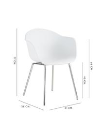 Sedia con braccioli con gambe in metallo Claire, Seduta: materiale sintetico, Gambe: metallo zincato, Bianco, argento, Larg. 60 x Prof. 54 cm