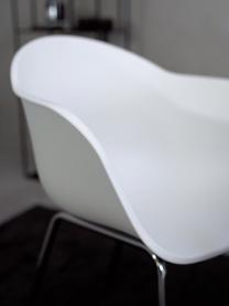 Kunststoff-Armlehnstuhl Claire mit Metallbeinen, Sitzschale: Kunststoff, Beine: Metall, galvanisiert, Weiss, Silber, B 60 x T 54 cm