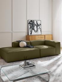 Chaise longue componibile Lennon, Rivestimento: 100% poliestere Con 115.0, Struttura: legno di pino massiccio, , Piedini: plastica Questo prodotto , Tessuto verde oliva, Larg. 269 x Prof. 119 cm, schienale a destra