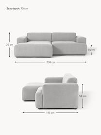 Ecksofa Melva (3-Sitzer), Bezug: 100 % Polyester Der strap, Gestell: Massives Kiefern- und Fic, Füße: Kunststoff Dieses Produkt, Webstoff Hellgrau, B 238 x T 143 cm, Eckteil links