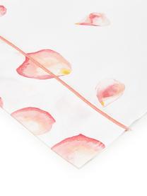 Drap plat en satin de coton Petales, Blanc, tons roses, jaune