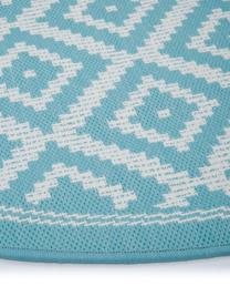 Rond in- en outdoor vloerkleed met patroon Miami in turquoise/wit, 86% polypropyleen, 14% polyester, Wit, turquoise, Ø 140 cm (maat M)