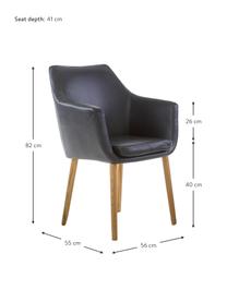 Kunstleren fauteuil Nora met houten poten, Bekleding: kunstleer (polyurethaan), Poten: eikenhout, Kunstleer zwart, B 56 x D 55 cm