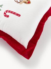Malý vyšívaný sametový polštář Rudy, Červená, bílá, Š 33 cm, D 33 cm