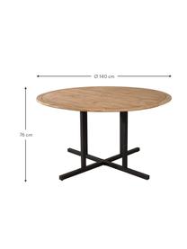 Mesa de madera para exterior Cruz, Tablero: madera de acacia, Estructura: metal recubierto, Marrón, negro, Ø 140 x Al 76 cm