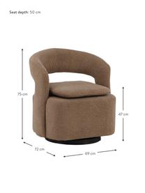 Bouclé loungefauteuil Laurel met draaifunctie, Bekleding: bouclé (100% polyester), Poot: gecoat staal, Bouclé bruin, B 69 x H 75 cm