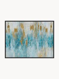 Gerahmtes Leinwandbild Blue, Bild: Leinwand, Rahmen: Holz, Türkis, Gold, Weiss, B 123 x H 93 cm