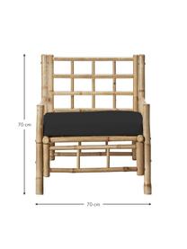 Sillón de bambú para exterior con cojín de asiento Mandisa, Estructura: madera de bambú, Funda: lona, Bambú, negro, An 70 x F 80 cm