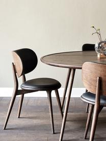 Leder-Stuhl Rock mit Holzbeinen, handgefertigt, Gestell: Eichenholz Dieses Produkt, Schwarz, Eichenholz, dunkel, B 52 x T 44 cm