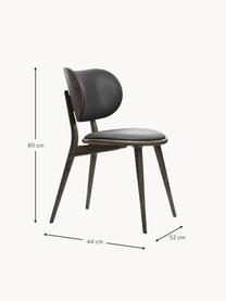Leder-Stuhl Rock mit Holzbeinen, handgefertigt, Gestell: Eichenholz Dieses Produkt, Schwarz, Eichenholz, dunkel, B 52 x T 44 cm
