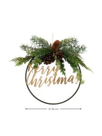 Couronne décorative Merry Christmas, Métal, plastique, cônes, Vert, brun, noir, doré, Ø 36 cm