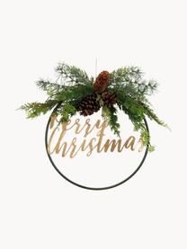 Dekorativní věnec Merry Christmas, Kov, umělá hmota, Zelená, hnědá, černá, zlatá, Ø 36 cm