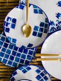 Platos postre artesanales Ikat, 6 uds., Cerámica, Blanco, azul, Ø 21 cm