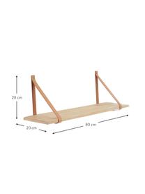 Wandregal Forno mit Lederriemen, natur, Regalbrett: Gummiholz, naturbelassen, Riemen: Leder, Gummiholz, Beige, B 80 x T 20 cm