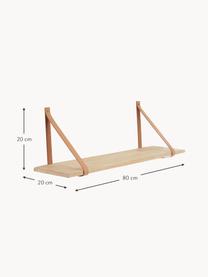 Wandplank Forno met leren riemen, naturel, Plank: rubberhout, naturel, Riemen: leer, Rubberhout, beige, B 80 x D 20 cm