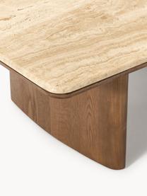 Table basse en chêne avec plateau en travertin Chandler, Bois de chêne, beige travertin, larg. 110 x prof. 70 cm