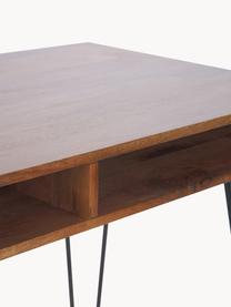 Schreibtisch Tova aus Massivholz und Metall, Korpus: Mangoholz, massiv, lackie, Beine: Metall, pulverbeschichtet, Mangoholz, B 110 x T 60 cm