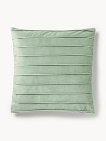 Housse de coussin en velours Lola, Velours (100 % polyester), Vert sauge, larg. 40 x long. 40 cm