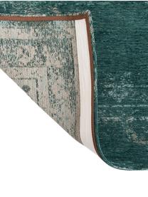 Vintage Chenilleteppich Medaillon, Vorderseite: 100% Chenillegarn (Baumwo, Webart: Jacquard, Rückseite: Chenillegarn, latexbeschi, Grün, Grau, B 140 x L 200 cm (Größe S)