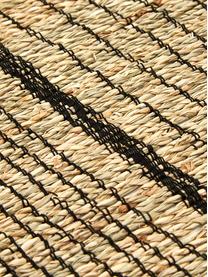 Runner in fibra naturale con frange e linee Nature, Alghe, Beige, nero, Larg. 50 x Lung. 150 cm