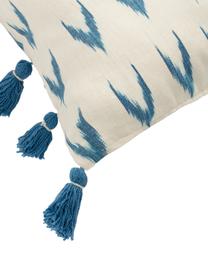 Funda de cojín con borlas Cala, estilo boho, 100% algodón, Azul, blanco, An 30 x L 60 cm