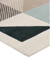 Ručně všívaný designový vlněný koberec Mikill, Odstíny béžové a modré, červená, růžová, černá