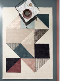 Ručně všívaný designový vlněný koberec Mikill, Odstíny béžové a modré, červená, růžová, černá