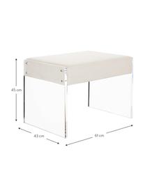 Fluwelen poef Ayden met frame van acrylglas, Bekleding: fluweel (polyester), Frame: massief populierenhout, m, Poten: acrylglas, Bekleding: beige Frame: transparant, B 61 x L 45 cm