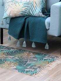 Vloerkleed Longbeach met tropische print, 100% katoen, Blauwtinten, beige, B 60 x L 90 cm (maat XXS)