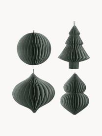 Adornos navideños Viola, 4 uds., Papel, Verde oscuro, Ø 9 x Al 10 cm