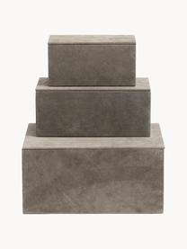 Set de cajas Mario, 3 uds., Tapizado: cuero de cabra, Estructura: tablero de fibras de dens, Greige, Set de diferentes tamaños