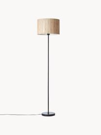 Lampadaire en jonc de mer Wimea, Beige clair, noir, Ø 38 x haut. 162 cm