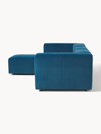 Sofá modular de terciopelo Lena (4 plazas), con reposapiés, Tapizado: terciopelo (100% poliéste, Estructura: madera de pino, contracha, Patas: plástico., Terciopelo azul petróleo, An 284 x F 181 cm