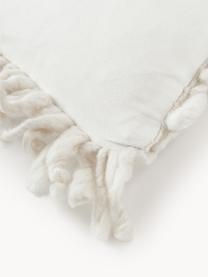 Handgefertigte Grobstrick-Kissenhülle Belen, Vorderseite: 66 % Wolle, 18 % Baumwoll, Rückseite: 100 % Baumwolle, Cremeweiß, B 30 x L 50 cm