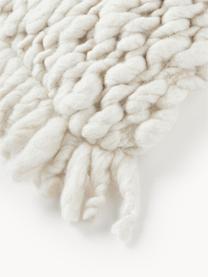 Funda de cojín artesanal de punto grueso Belen, Parte superior: 66% lana, 18% algodón, 13, Parte trasera: 100% algodón, Blanco crema, An 30 x L 50 cm