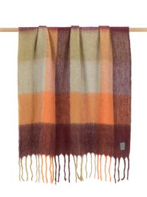 Manta de lana con flecos Check, 50% lana, 50% acrílico, Naranja, marrón, An 125 x L 150 cm