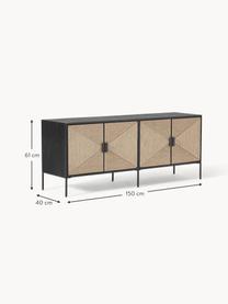 Credenza bassa in legno di mango June, Piedini: metallo verniciato a polv, Legno di mango laccato nero, beige, Larg. 150 x Alt. 61 cm