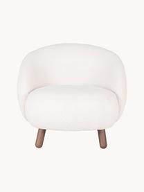 Fauteuil lounge en peluche Savona, Blanc cassé, bois de pin, larg. 76 x prof. 80 cm