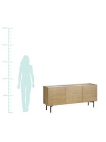 Eikenhouten dressoir Carare, Frame: MDF met eikenhoutfineer, Poten: gecoat metaal, Tafelblad: MDF, in folie, Bruin, zwart, wit, gemarmerd, 160 x 70 cm