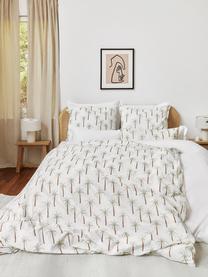 Parure de lit en percale de coton bio motif palmiers Martha, Blanc, motif palmier, larg. 200 x long. 200 cm + 2 taies d'oreiller 80 x 80 cm