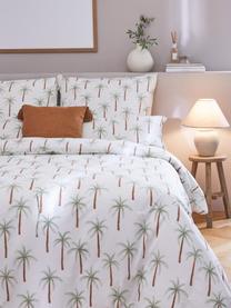 Ropa de cama de percal de algodón ecológico Martha, Blanco con palmeras, Cama 135/140 cm (200 x 200 cm), 3 pzas.