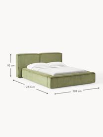 Gestoffeerd bed Lennon van corduroy met opbergfunctie, Bekleding: corduroy (98% polyester, , Frame: massief grenenhout, multi, Poten: hout, kunststof Dit produ, Corduroy olijfgroen, B 228 x L 243 cm (ligvlak 160 x 200 cm)